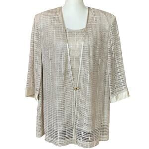 R&M Richards Evening Top Sze 22 WP Shimmery Cream Sheer Lined Classic Eventwear